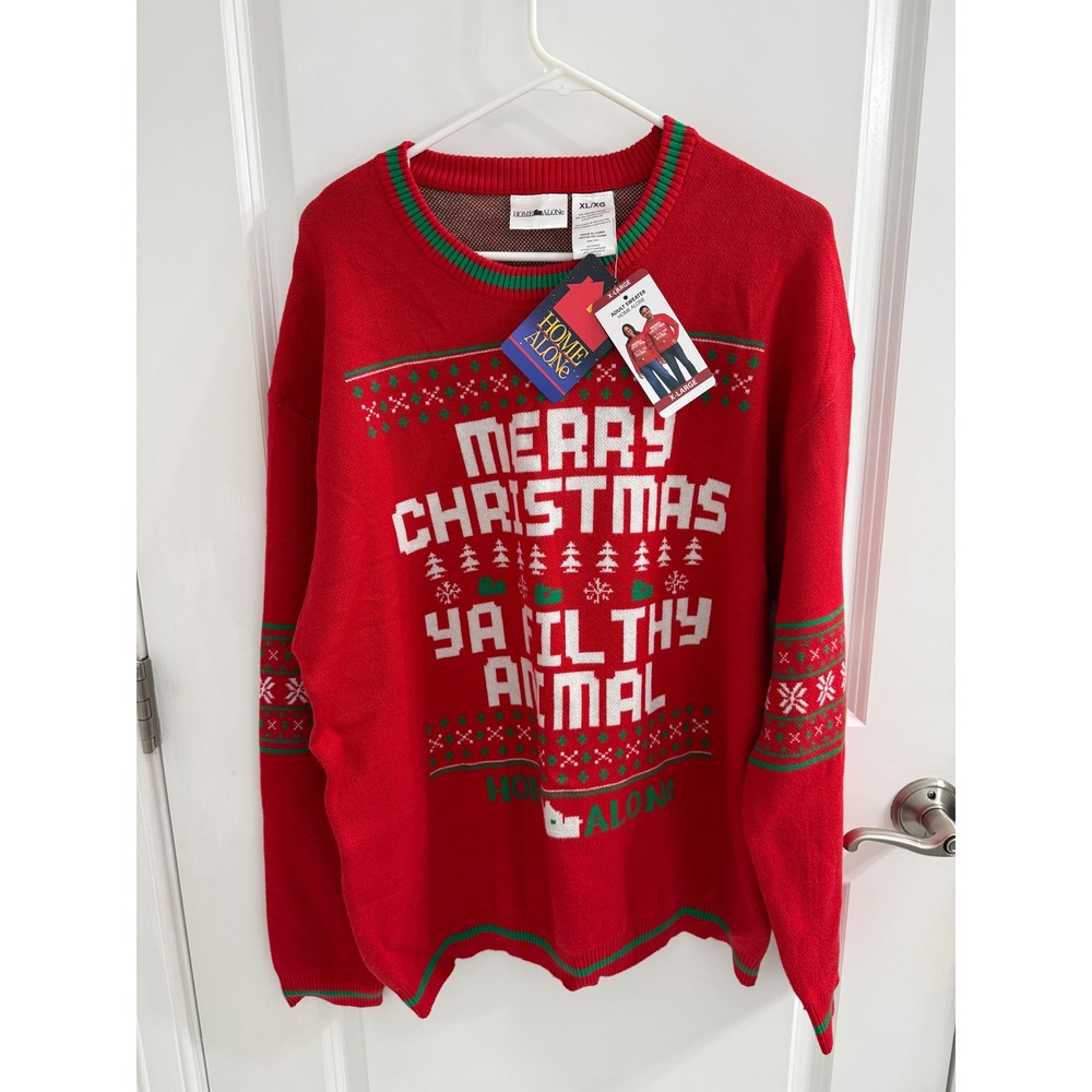 Home Alone Merry Christmas Ya Filthy Animal Sweater Red Knit Mens XL NWT